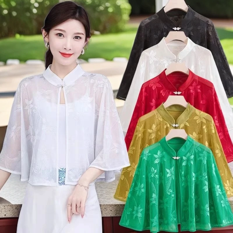 薄款冰丝民族风斗篷旗袍最新款空调房防晒外高档披肩搭配夏天披肩