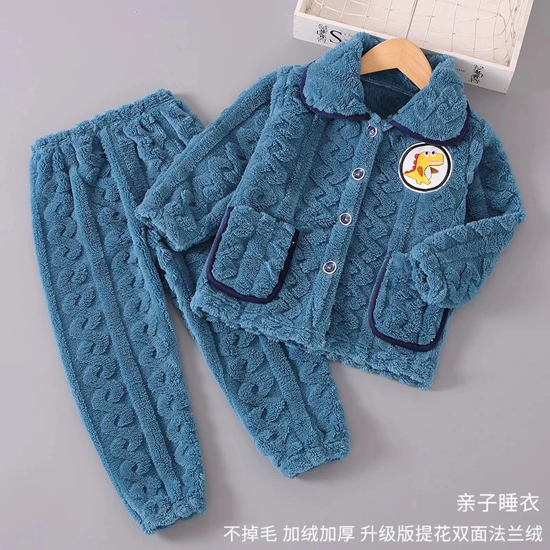 冬季儿童睡衣加厚法兰绒珊瑚绒男女童夹棉家居服保暖套装