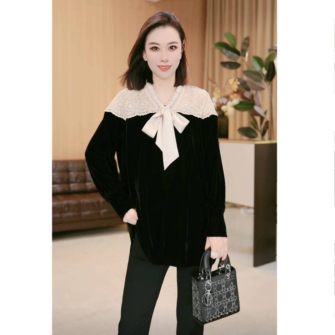 林果&季得 【夜曲】时尚减龄气质百搭花边女士长袖款上衣