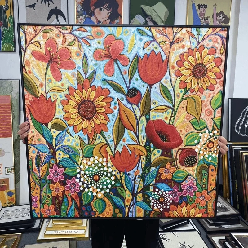 南太阳花彩色沙发装饰画现代抽象艺术挂画洋风背景墙画玄关画8080