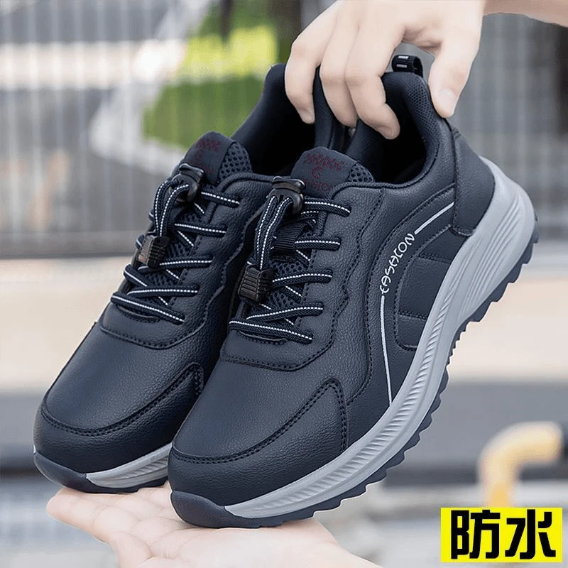 足力健防滑健步鞋秋冬老人鞋皮面防水运动鞋男士中老年爸爸鞋单鞋