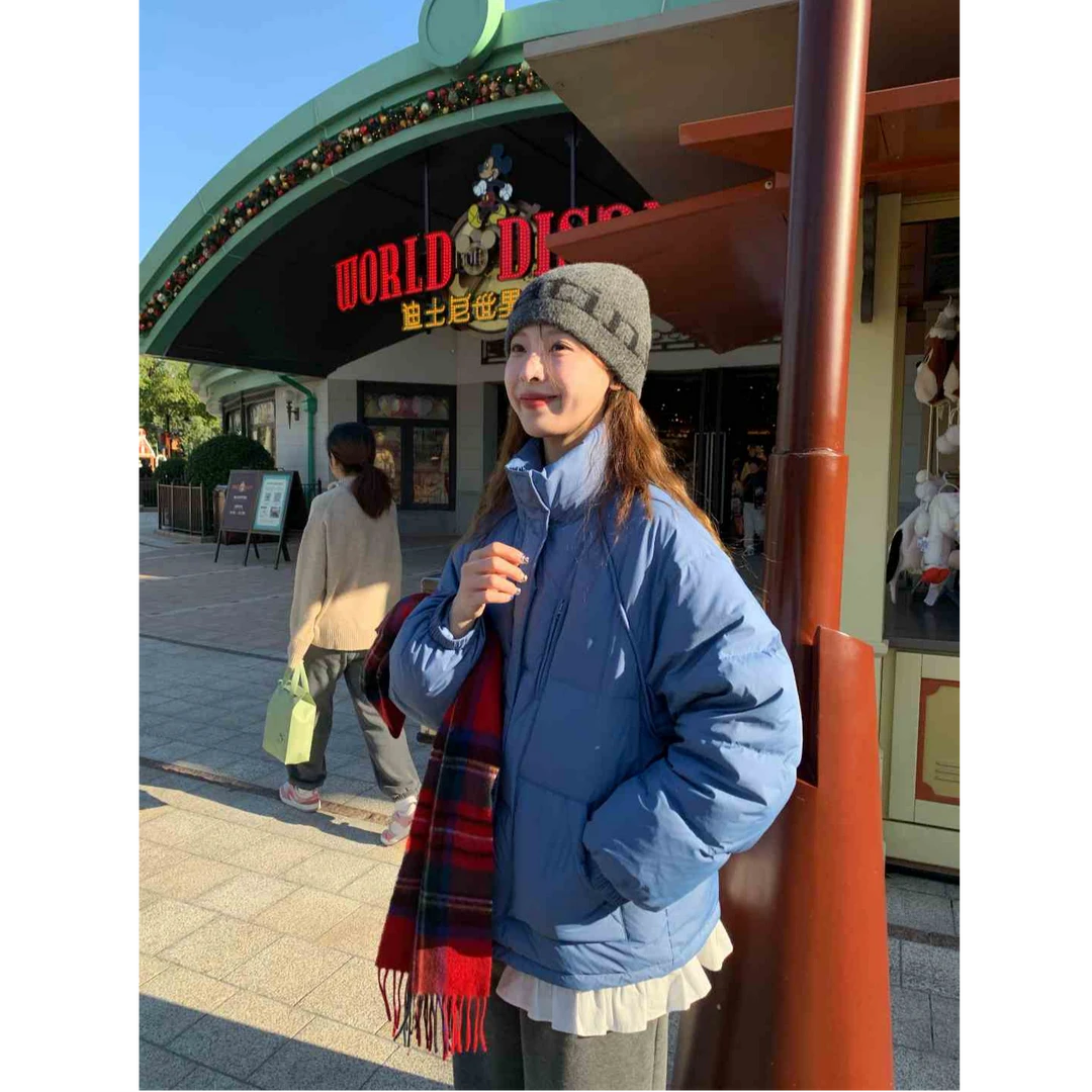 RAINY 韩系立领抽绳短款宽松立体芽条羽绒服冬季女90白鸭绒外套