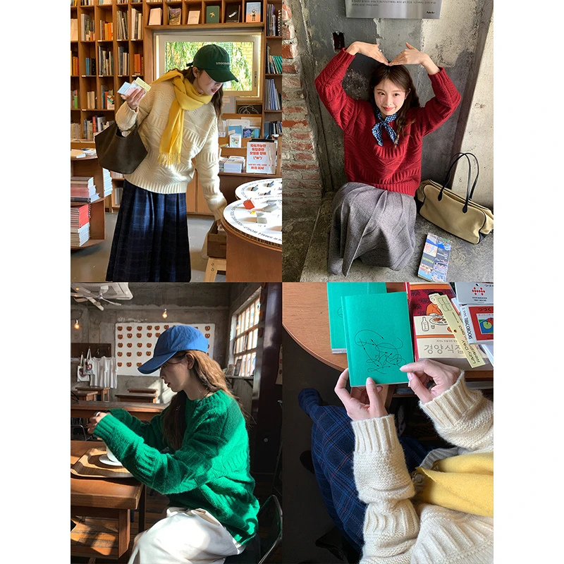 RAINY 芬兰雪季 圆领百搭宽松冬季新款针织学院慵懒风暗纹毛衣女