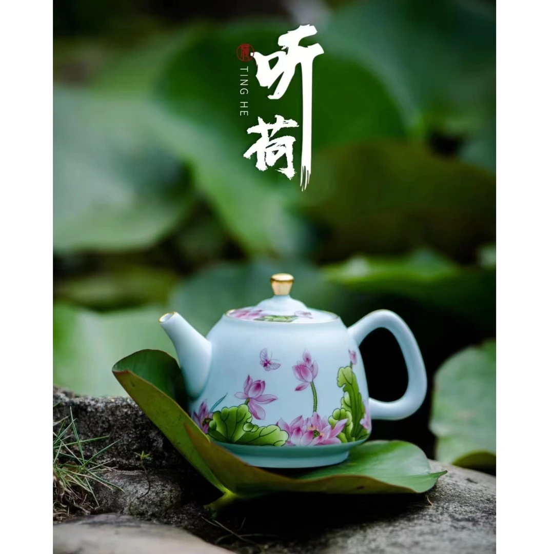 高档中式过滤大容量陶瓷礼盒装珐琅彩大号家用蝶恋花白瓷茶具