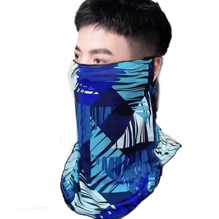 夏季时尚透气腰果花护颈透明冰丝面罩多功能挂耳面巾防勒立体头戴