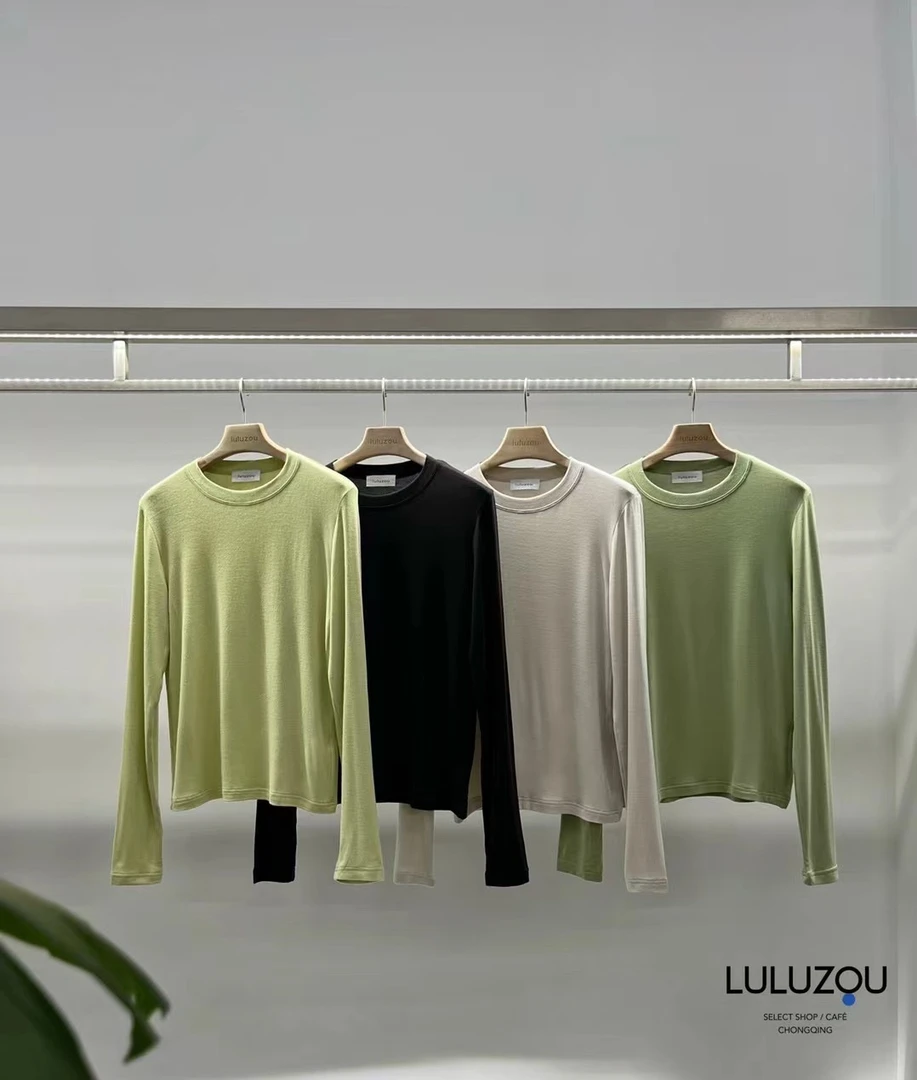 lluzou新疆棉基础打底T恤