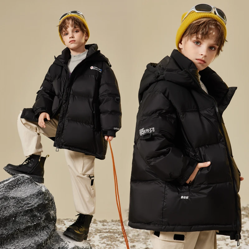 2024新款羽绒服儿童中大童冬装加厚免洗三防爆款帅气连帽外套男童