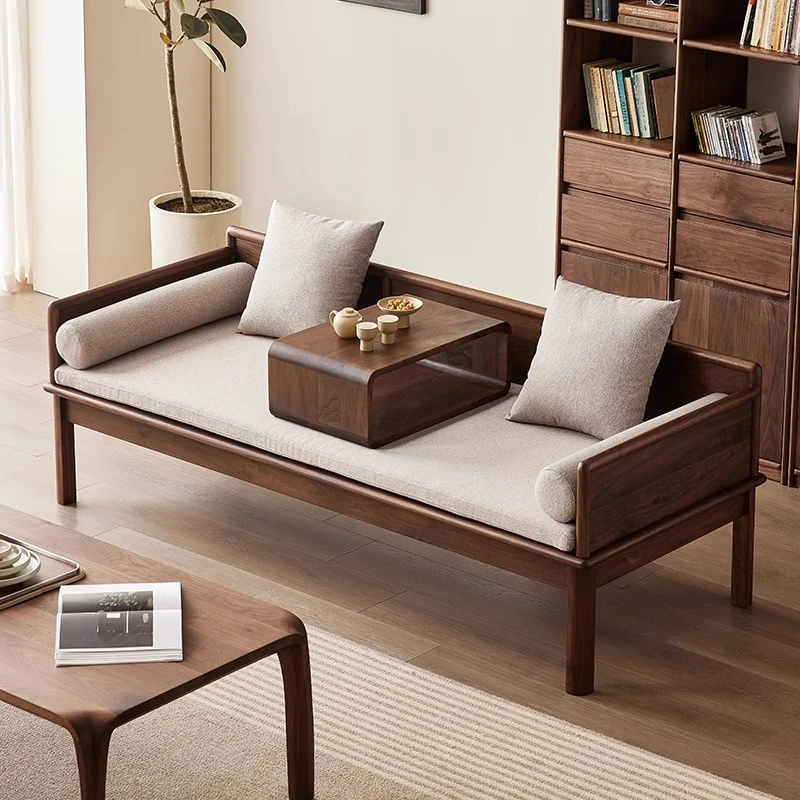 北美黑胡桃木现代新中式罗汉床沙发实木罗汉塌卧侧榻床塌炕床禅床