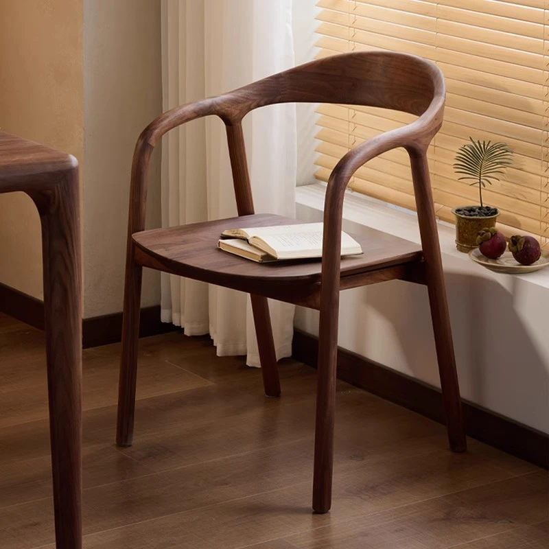 北美黑胡桃全实木北欧中古风榫卯家用靠背扶手设计师圈椅餐椅书椅