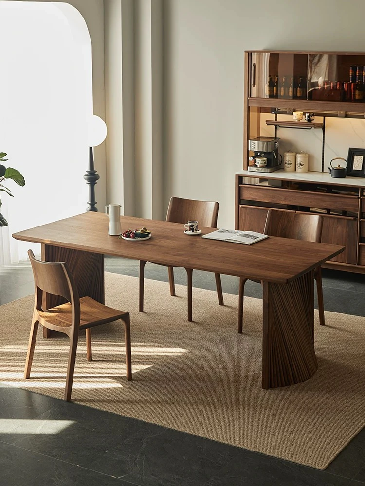 北美黑胡桃大板桌北欧简约实木餐桌长方形茶桌原木设计家用书桌