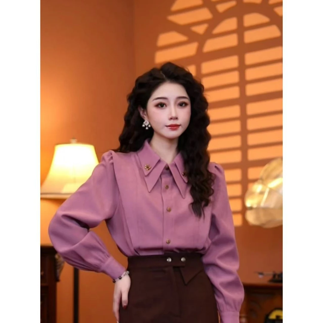 蒋肉肉【粉蝶梦堡】港味复古气质上衣01205