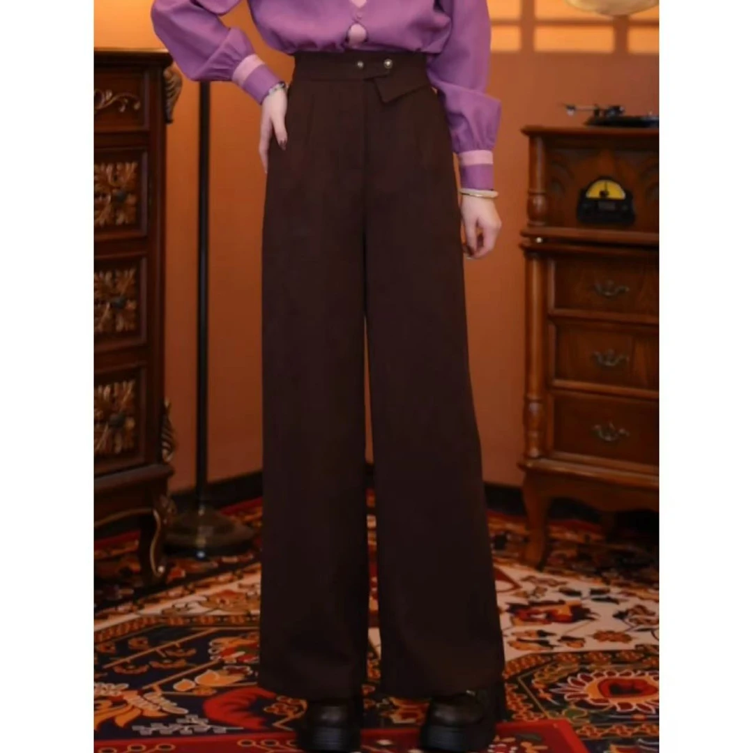 蒋肉肉【梧桐树下】港风气质复古百搭显瘦高腰女装新款裤子01117