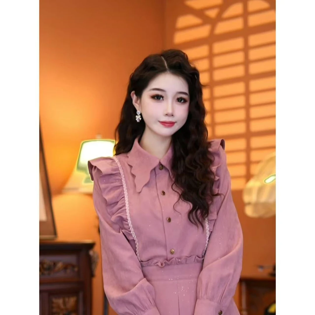 蒋蒋【金棕流光】2024秋款简约气质优雅长袖设计感衬衫上衣00926