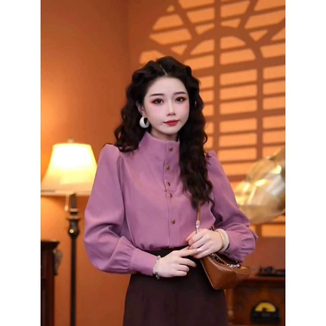 蒋肉肉【冬之细语】2024秋款设计感加厚衬衫上衣01169