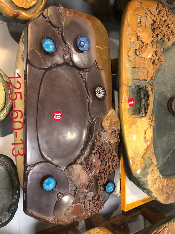 精品端砚茶盘宋坑石山水雕刻茶台