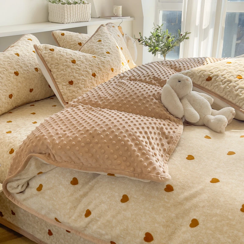 伊思庭加厚牛奶绒豆豆绒床套加绒双面三件套床上用品秋冬新品上新