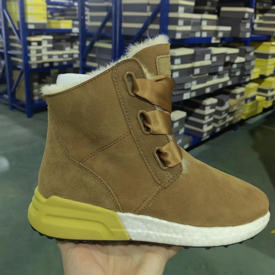 14冬季女款雪地靴皮毛一体时尚粉色真皮真毛女鞋舒适百搭冬款短靴