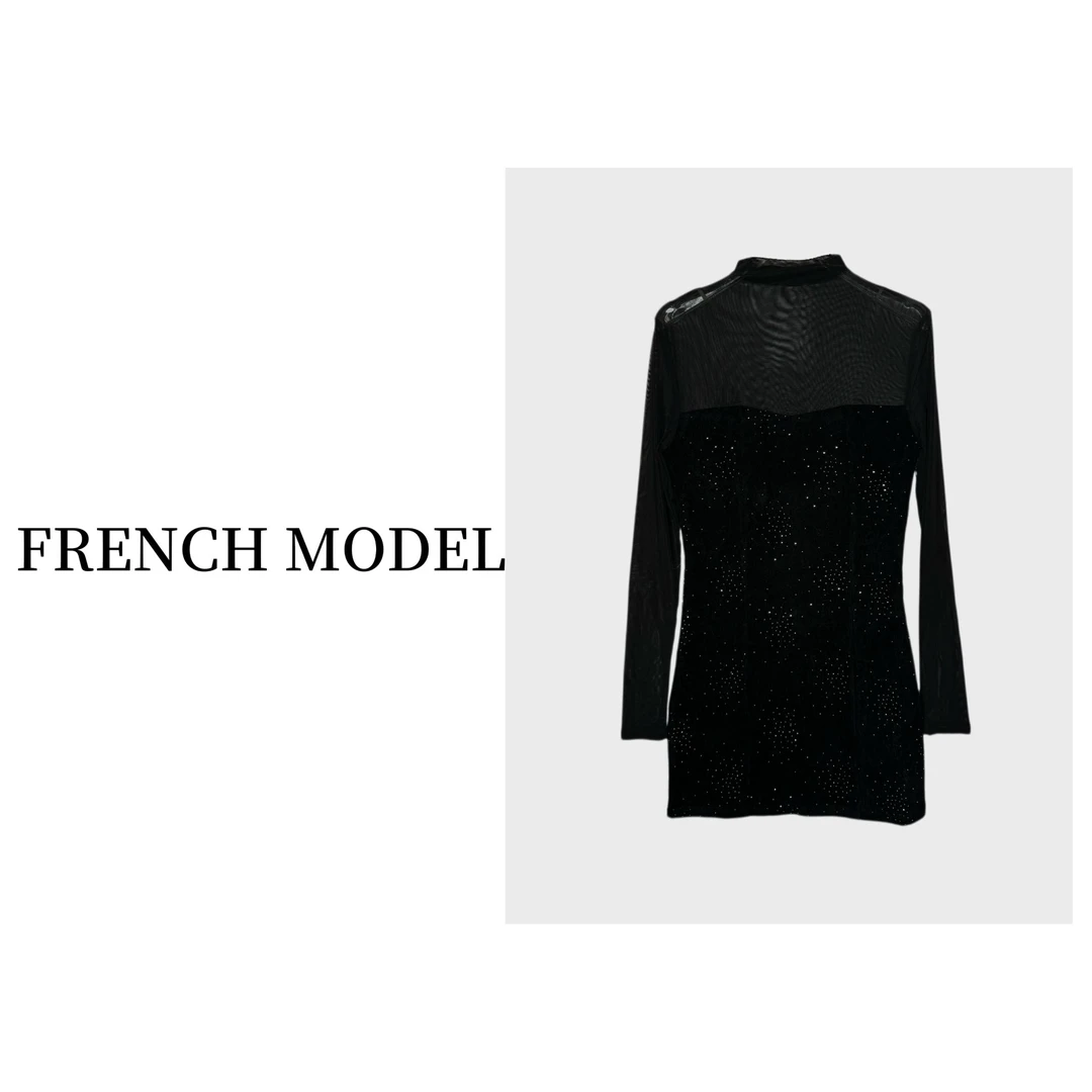 法模FRENCH MODEL . 2024秋冬网纱设计星星点连衣裙 41160620