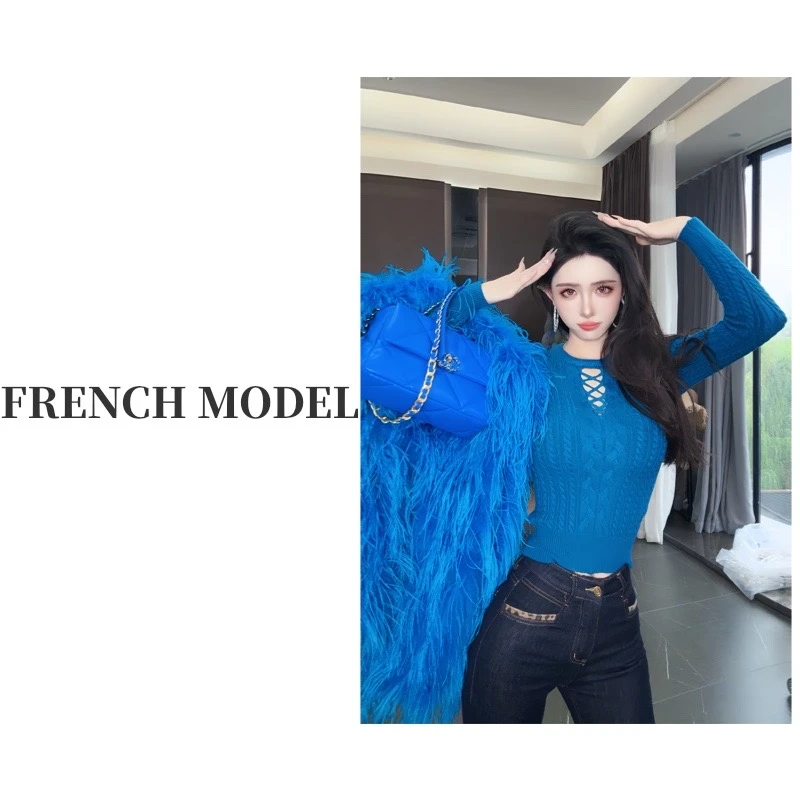 法模FRENCH MODEL .2024冬圆领前交叉打底长袖毛衣 41060507