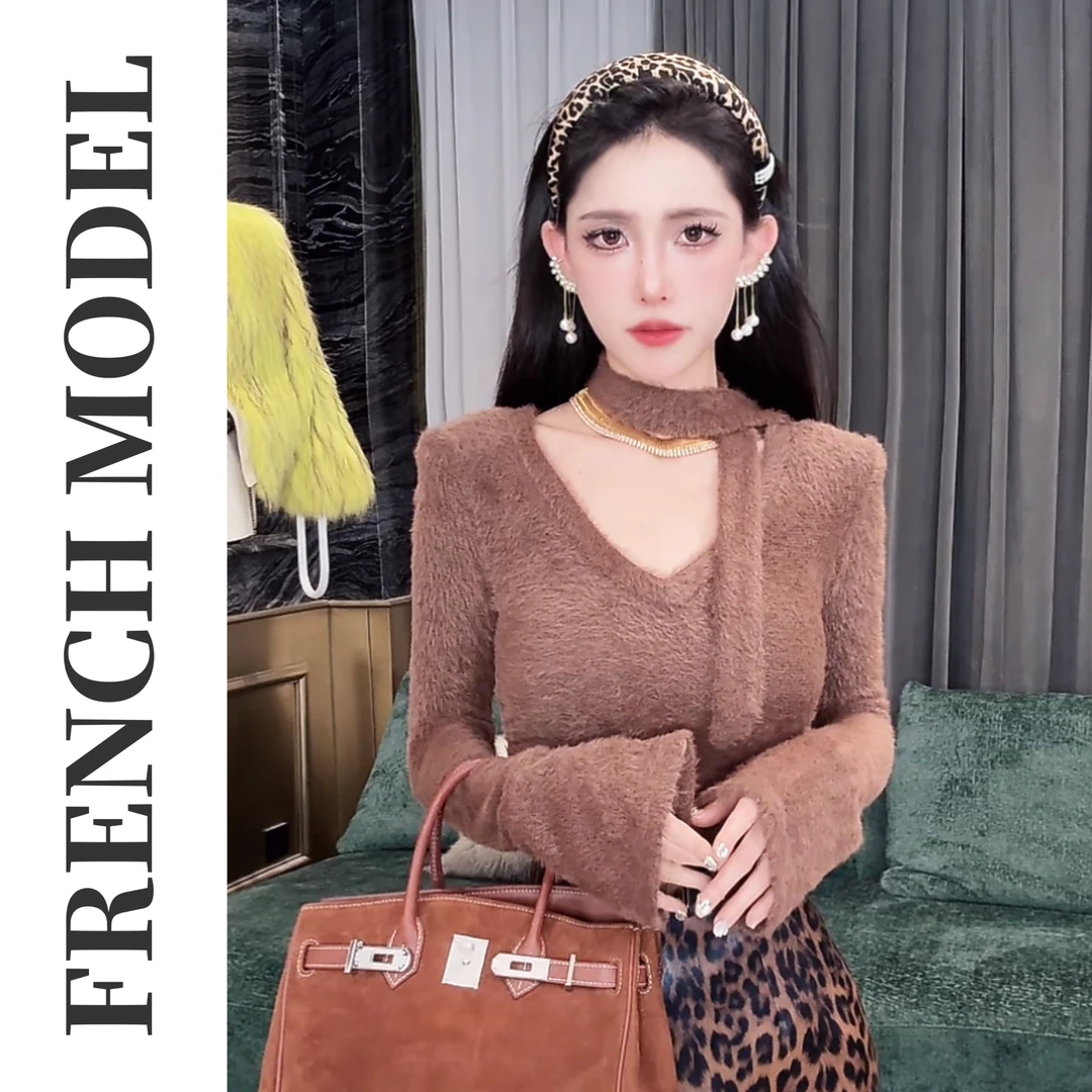 法模FRENCH MODEL.2024秋冬设计师毛毛飘带打底上衣 41060452