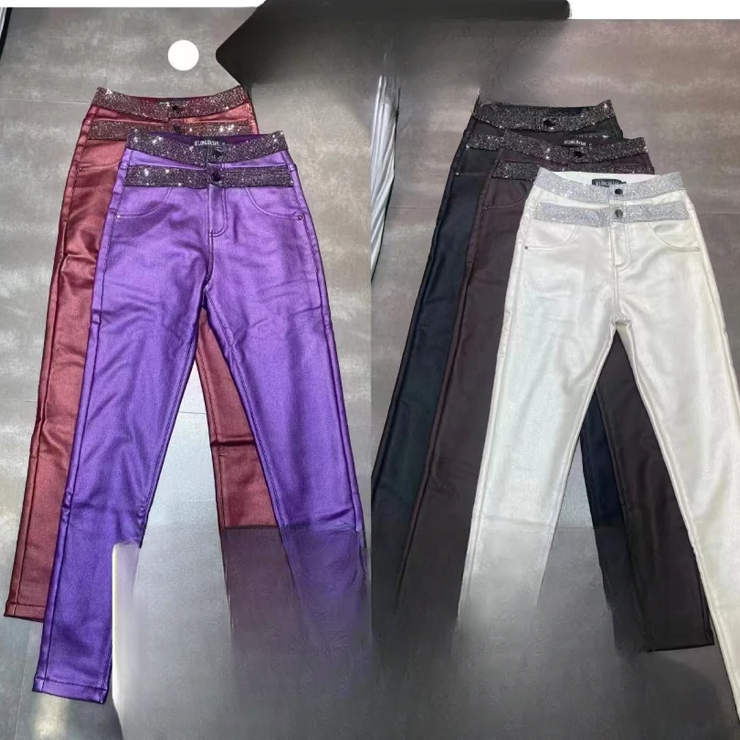 法模FRENCH MODEL.2024秋腰头双钻设计小脚休闲皮裤 41150266