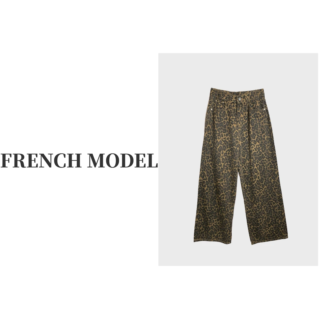 法模FRENCH MODEL .2024秋装时尚豹纹阔腿裤长裤40960310