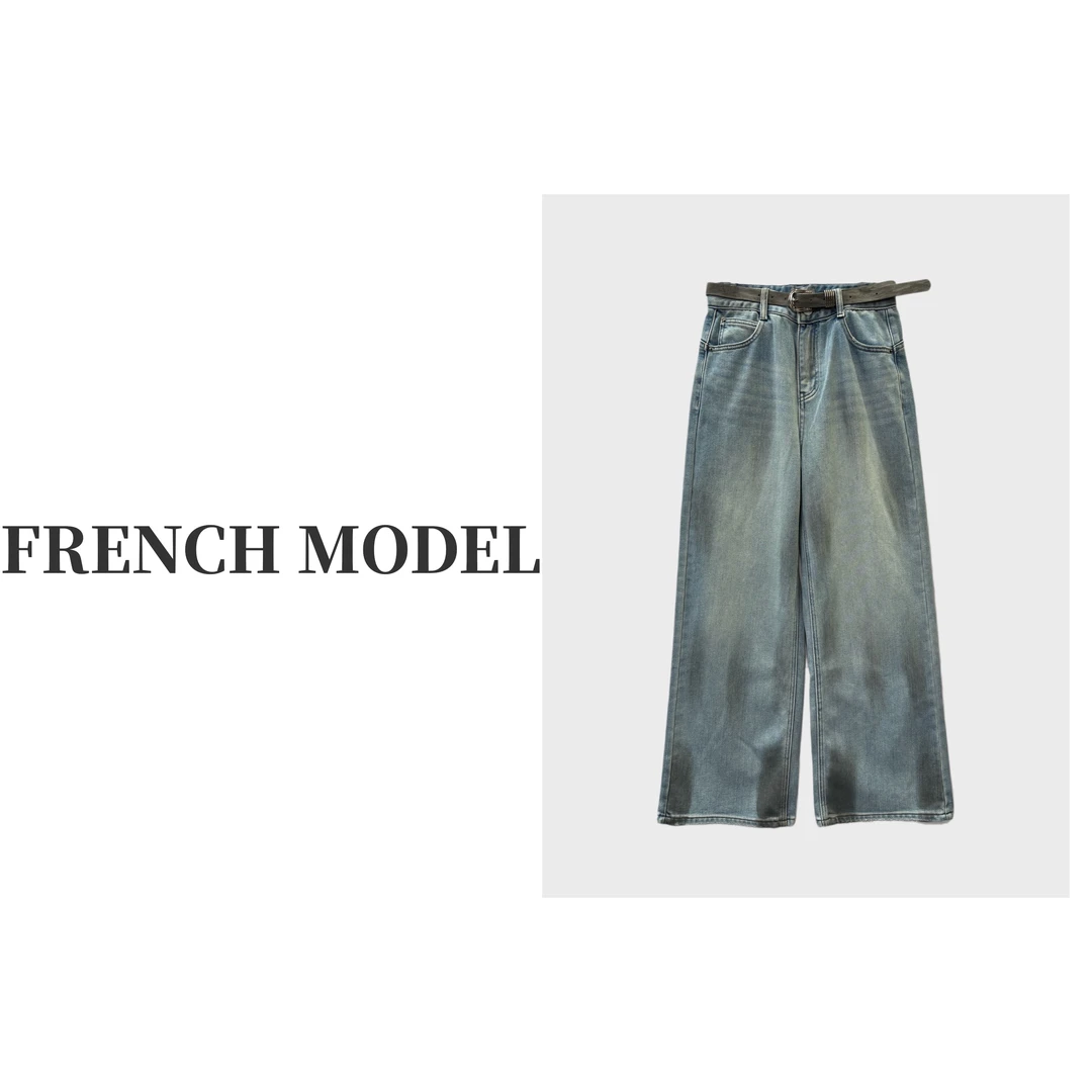 FRENCH MODEL .2024秋冬装阔腿设计牛仔裤长裤女 41060453