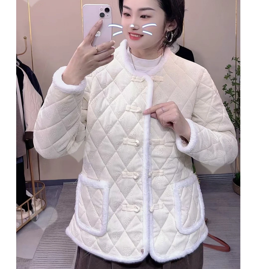 新品上市小香风仿兔毛盘扣棉衣棉袄加绒加厚