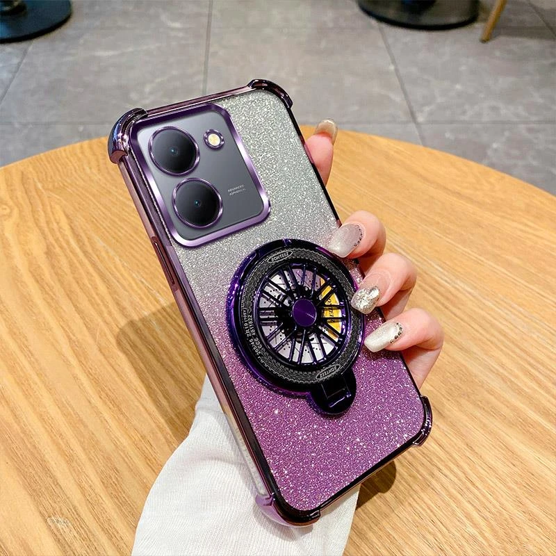 适用vivoY78手机壳新款闪粉时尚软壳vivoY36磁吸旋转陀螺支架解压