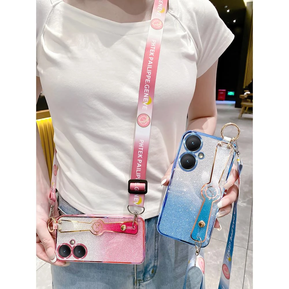 适用VivoY50手机壳女新款Y35M+腕带支架y55斜挎挂绳y75全包防摔y3