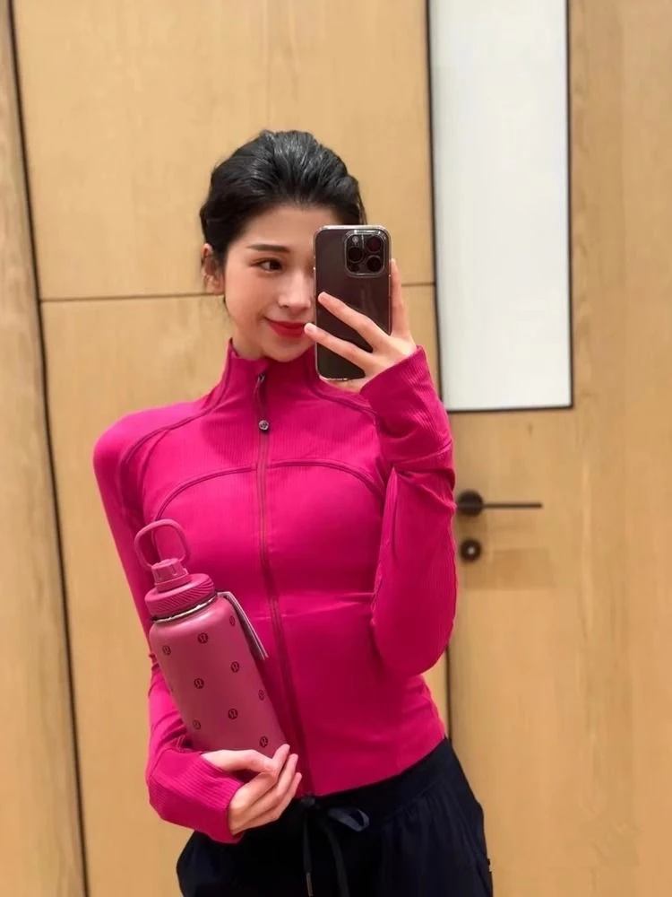 瑜伽服螺纹开衫外套女秋冬修身长袖上衣跑步运动健身套装