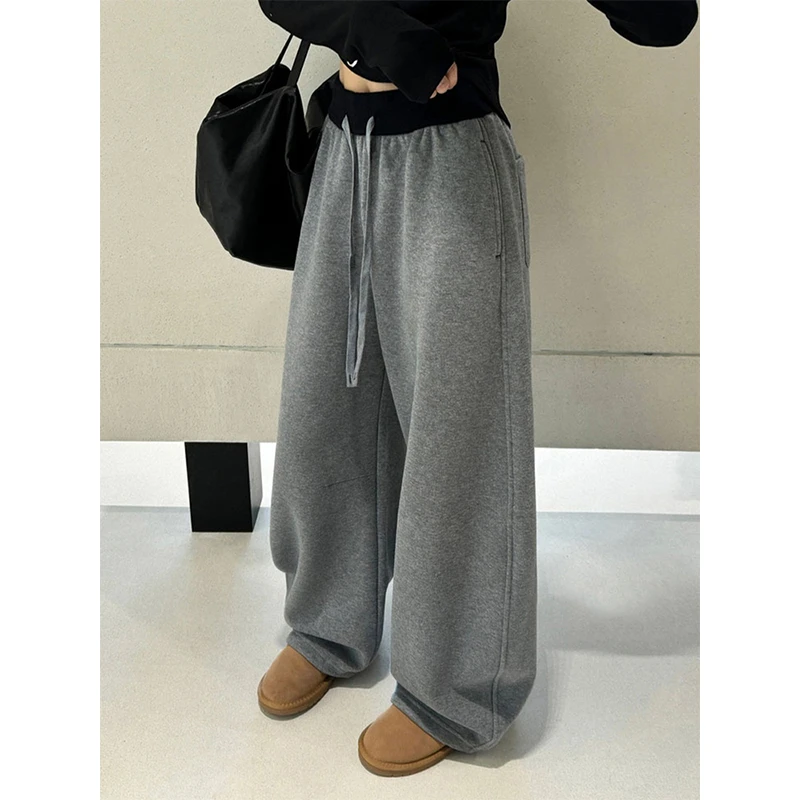 抽绳束脚拖地阔腿裤女爆款2025早春新宽松百搭女款弯刀休闲裤女