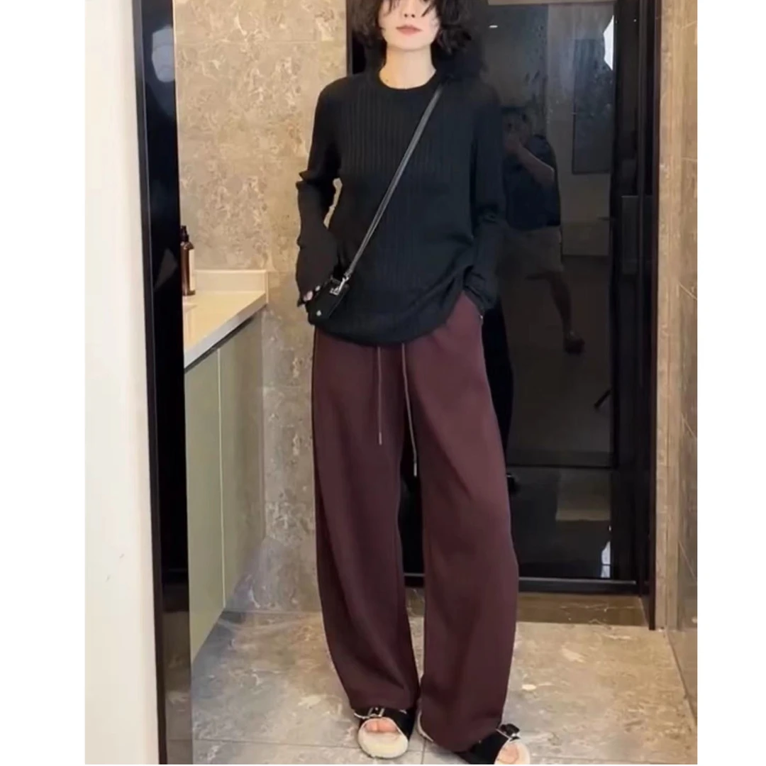 欧货复古2025秋季阔腿裤女宽松高腰显瘦香蕉裤小众休闲紫红镰刀裤