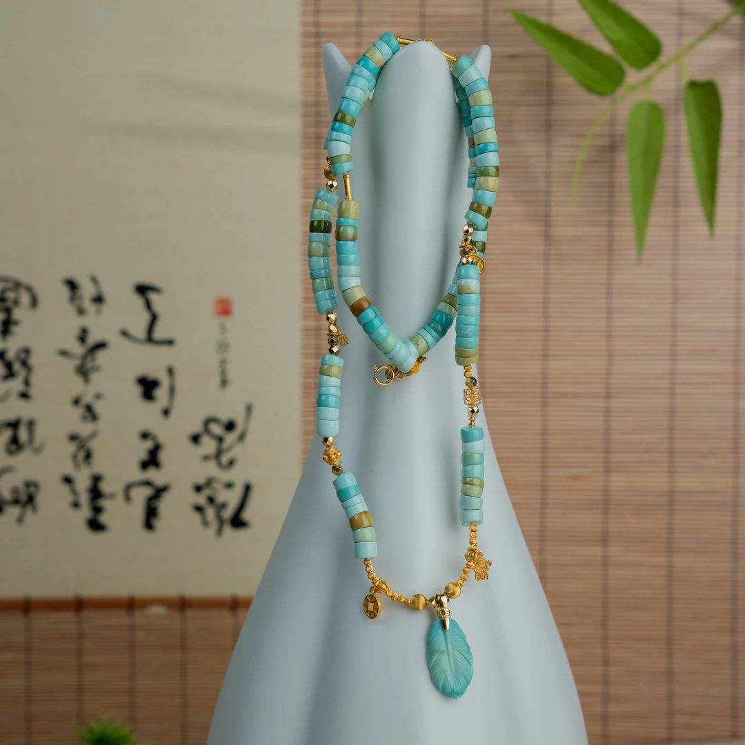 【东方灵玉】原矿绿松石设计款精致轻奢项链节日好物工艺精美民族风