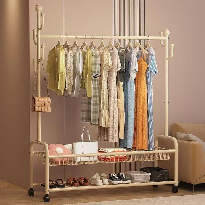 可移动落地衣帽架简易立式挂衣架卧室内阳台晾衣架可折叠衣服架子