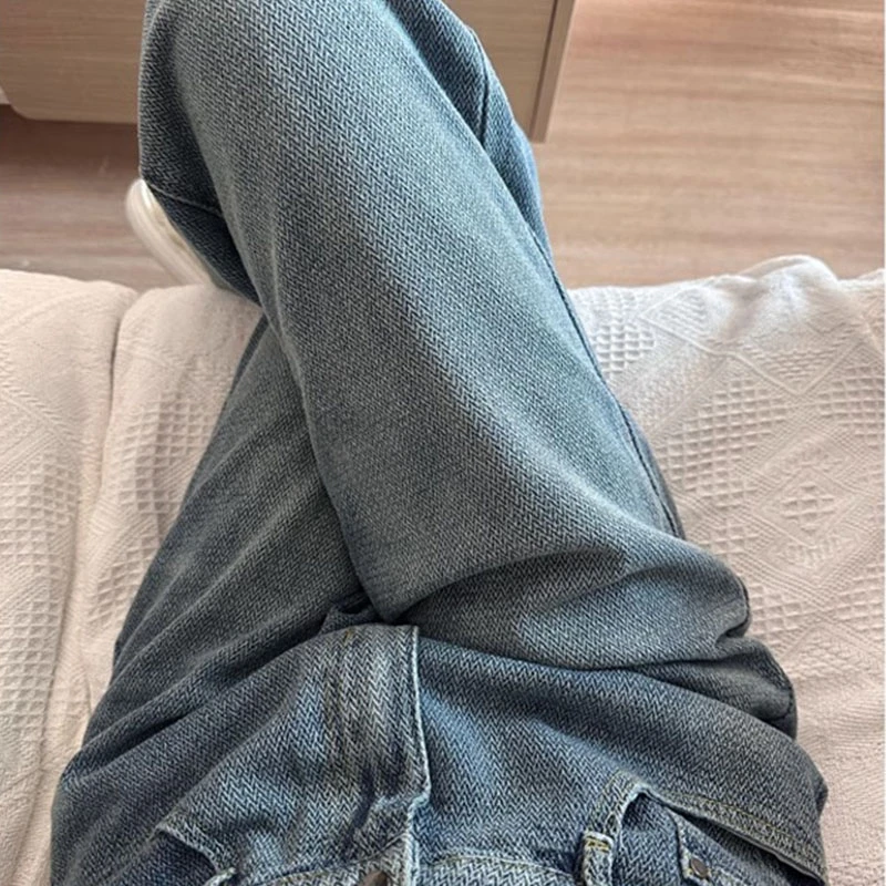 夏菱春款牛仔裤垂感拖地裤百搭高腰长裤时尚直筒裤休闲裤阔腿裤