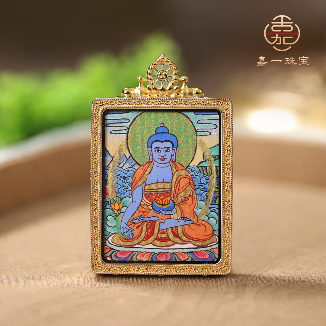【嘉一珠宝】琉光延生·琉光妙莲生 药师佛全手绘卡卡吊坠