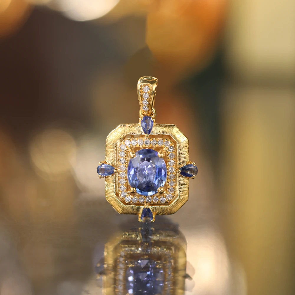 【嘉一珠宝】小方糖矢车菊蓝宝石K金项链吊坠轻奢百搭简约 AF2015