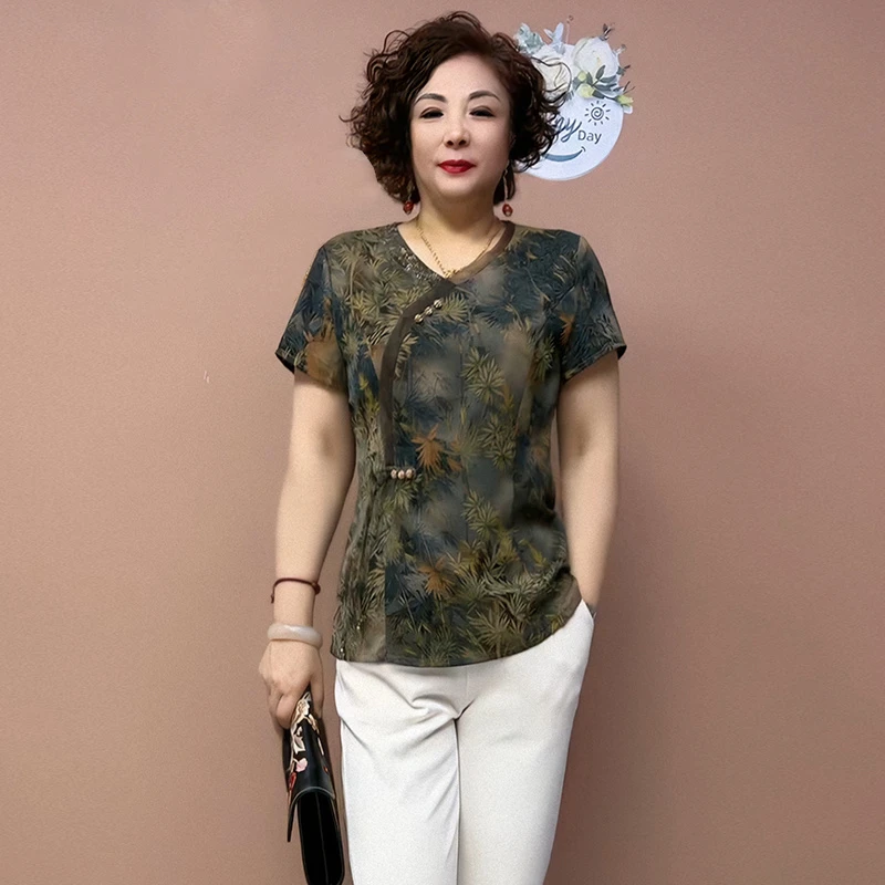 中老年复古夏季气质衬衫新款洋气女高档妈妈衬衫减龄时尚上衣衬衣
