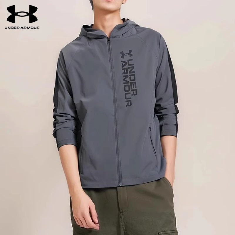 UA安德玛外套男秋季防泼水2024透气速干跑步防风连帽运动风衣男装