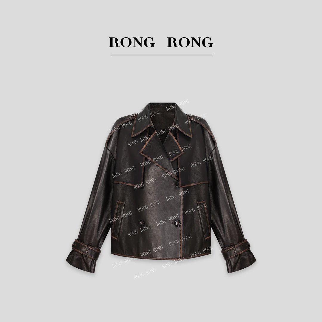溶溶【摩登酷感】RONGRONG 100绵羊皮复古慵懒轻奢做旧皮衣  P23913