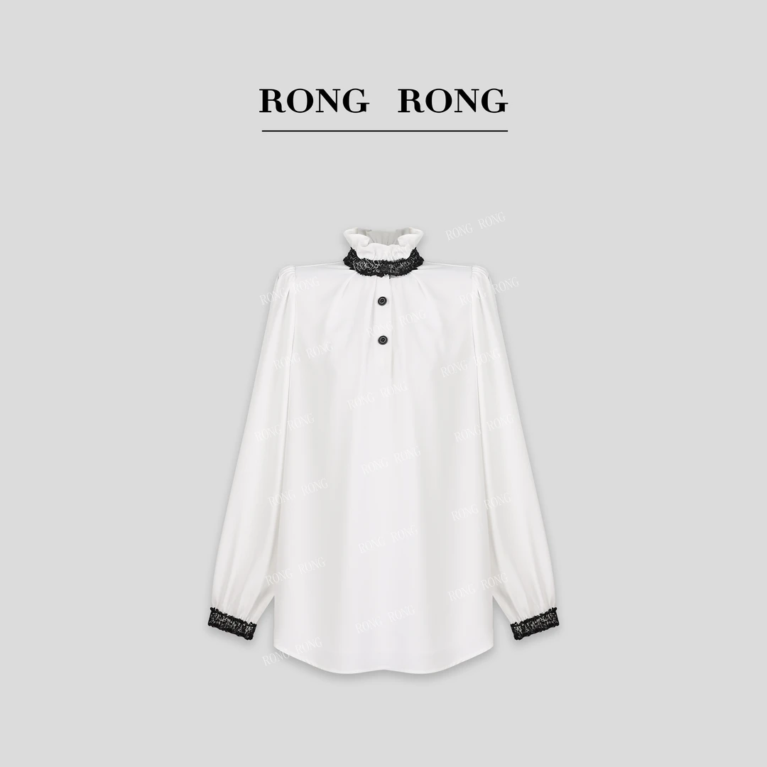 溶溶S【公爵千金】RONGRONG法式复古缩褶木耳边领泡泡袖衬衫RR24395
