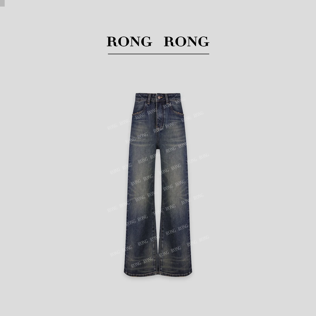 溶溶【复古森系】RONGRONG  内里抓绒复古感洗水拖地裤牛仔裤 D1315
