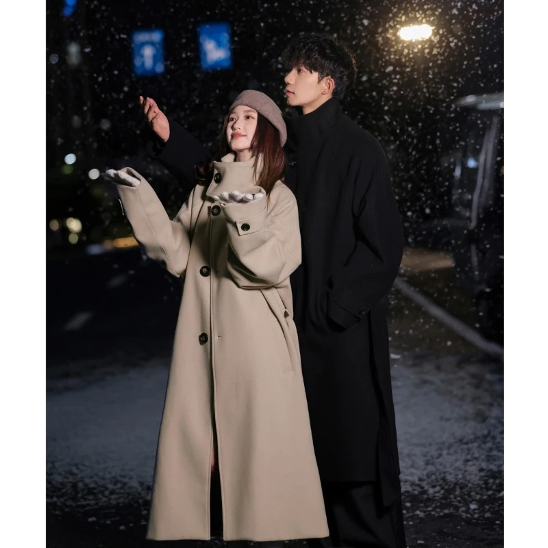 高级感情侣装毛呢大衣中长款男女秋冬季长款过膝风衣呢子外套上衣