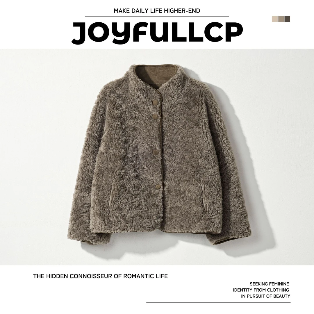 【小考拉】正反双穿圆领麂皮绵羊毛麂皮绒保暖极简外套-WC8233