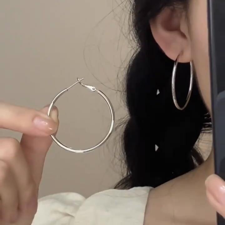 合金耳饰 2024新款爆款素圈耳环女高级感欧美夸张大耳圈银色圈圈