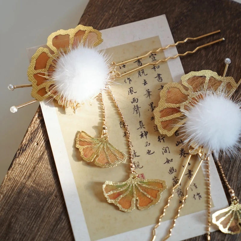 云深雾浅 一片秋 原创银杏叶发钗百搭汉服小簪子点缀配饰头饰发饰