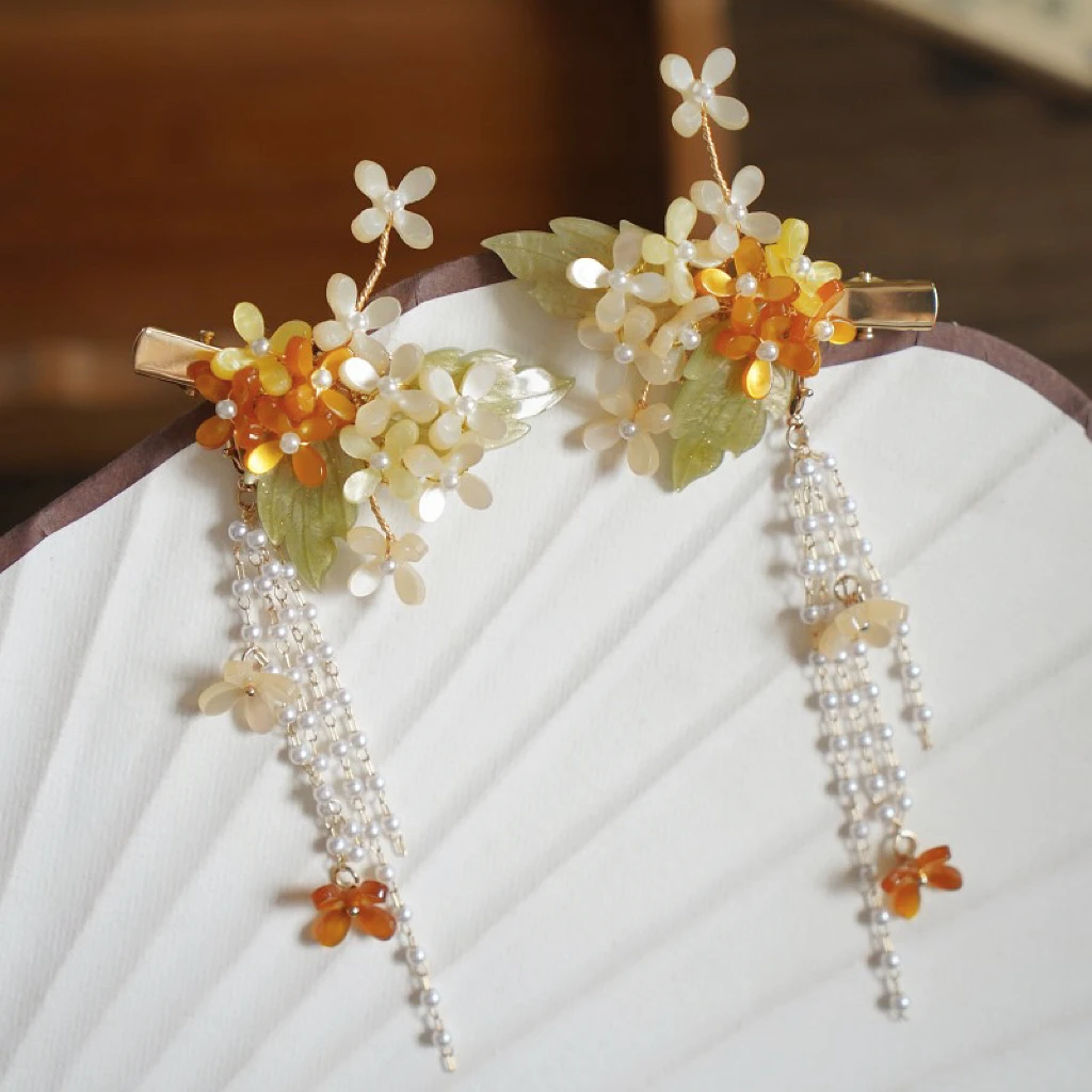 云深雾浅小桂花原创中秋汉服对夹桂花侧边发夹百搭古风发饰头饰