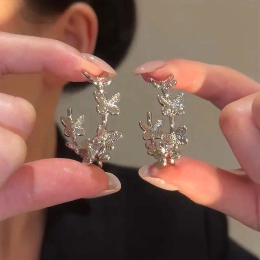 铜合金锆石耳饰 小众设计高级感蝴蝶耳圈精致千金风轻奢超仙百搭