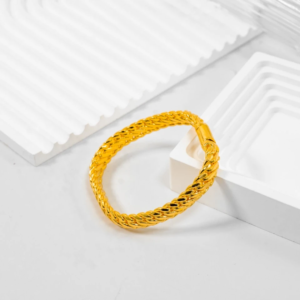 足银手链 三马鞭手链约60g时尚精美包黄工艺久戴金色不掉色男款